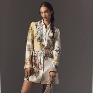 ALÉMAIS Oleander Linen Long-Sleeve Mini Shirtdress Au6